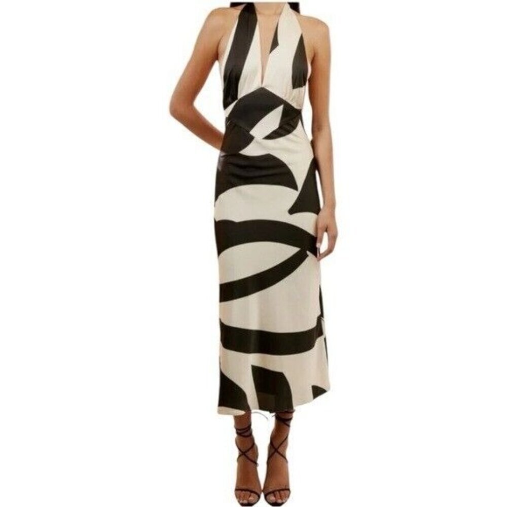 ANTHROPOLOGIE Bardot Citron Halter Midi Dress Black Ivory NEW - Picture 8 of 9